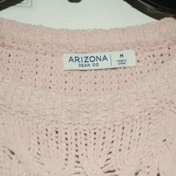 Arizona Jean Co, Women Size M, Cable Knit Crew Neck Crop Top Sweater, Dusty Pink - Picture 8 of 8